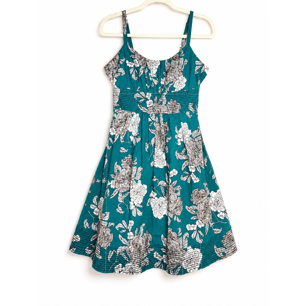 Babydoll Teal Floral Sundress Cotton Poplin 8 Cottagecore